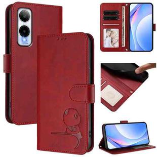 For Cricket Icon 6 Litter Panda Embossing RFID Leather Phone Case with Lanyard(Wine Red)