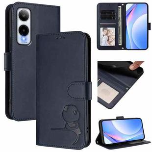 For Cricket Icon 6 Litter Panda Embossing RFID Leather Phone Case with Lanyard(Blue)