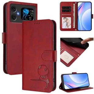 For Cubot A20 Litter Panda Embossing RFID Leather Phone Case with Lanyard(Wine Red)