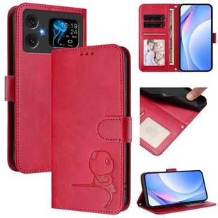 For Cubot A20 Litter Panda Embossing RFID Leather Phone Case with Lanyard(Rose Red)