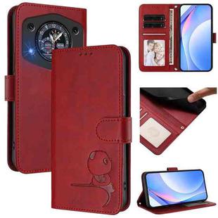 For Cubot A30 Litter Panda Embossing RFID Leather Phone Case with Lanyard(Wine Red)