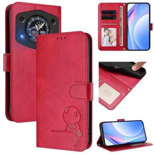 For Cubot A30 Litter Panda Embossing RFID Leather Phone Case with Lanyard(Rose Red)