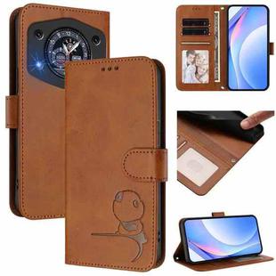 For Cubot A30 Litter Panda Embossing RFID Leather Phone Case with Lanyard(Brown)