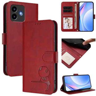 For Cubot Note 40 Litter Panda Embossing RFID Leather Phone Case with Lanyard(Wine Red)