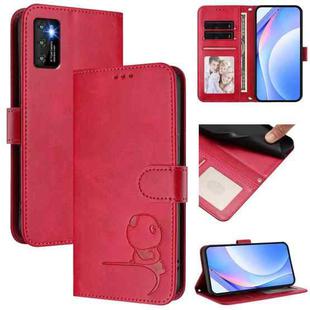 For Cubot P50 Litter Panda Embossing RFID Leather Phone Case with Lanyard(Rose Red)