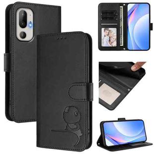 For HTC U24 Pro Litter Panda Embossing RFID Leather Phone Case with Lanyard(Black)