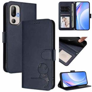 For HTC U24 Pro Litter Panda Embossing RFID Leather Phone Case with Lanyard(Blue)