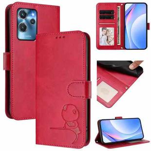 For Oukitel C32 Litter Panda Embossing RFID Leather Phone Case with Lanyard(Rose Red)