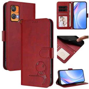 For Oukitel C33 Litter Panda Embossing RFID Leather Phone Case with Lanyard(Wine Red)