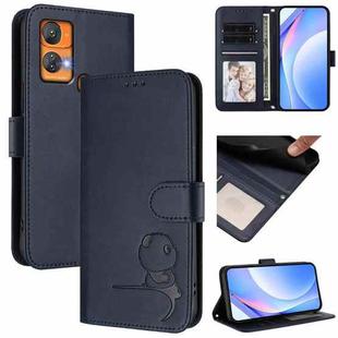 For Oukitel C33 Litter Panda Embossing RFID Leather Phone Case with Lanyard(Blue)