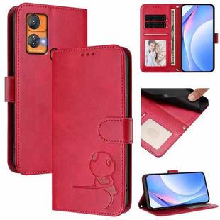For Oukitel C33 Litter Panda Embossing RFID Leather Phone Case with Lanyard(Rose Red)