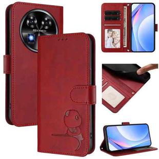 For Oukitel C37 Litter Panda Embossing RFID Leather Phone Case with Lanyard(Wine Red)