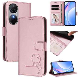 For Oukitel C38 Litter Panda Embossing RFID Leather Phone Case with Lanyard(Pink)