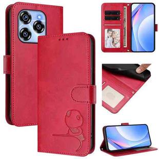 For Oukitel C50 Litter Panda Embossing RFID Leather Phone Case with Lanyard(Rose Red)