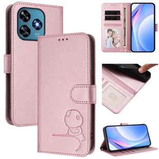 For Oukitel C51 Litter Panda Embossing RFID Leather Phone Case with Lanyard(Pink)