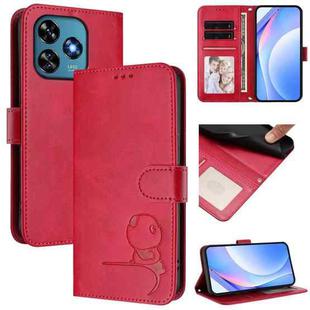 For Oukitel C51 Litter Panda Embossing RFID Leather Phone Case with Lanyard(Rose Red)
