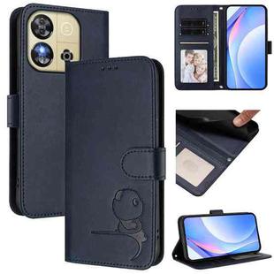 For Oukitel C57S / C57 Pro / C57 / BLU J12 Litter Panda Embossing RFID Leather Phone Case with Lanyard(Blue)