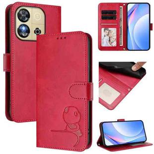 For Oukitel C57S / C57 Pro / C57 / BLU J12 Litter Panda Embossing RFID Leather Phone Case with Lanyard(Rose Red)