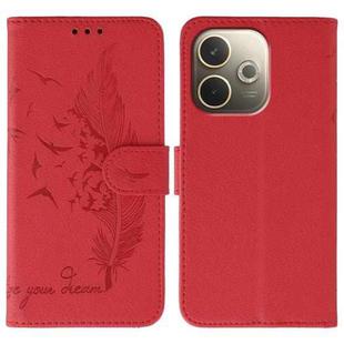 For OPPO A5 Pro 5G Global Feather Pattern Litchi Texture Leather Phone Case(Red)