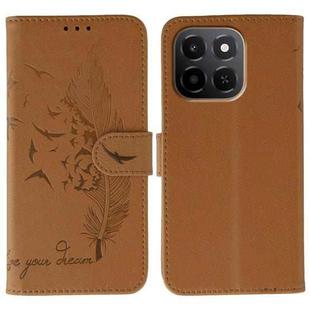For Honor X6c 4G Feather Pattern Litchi Texture Leather Phone Case(Brown)