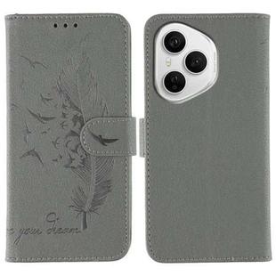 For Honor 400 Pro Global 160.8mm Feather Pattern Litchi Texture Leather Phone Case(Gray)