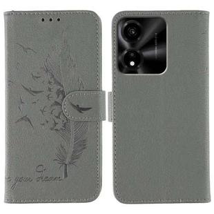 For Honor X5c Plus Feather Pattern Litchi Texture Leather Phone Case(Gray)
