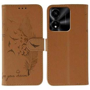 For Honor X5c Plus Feather Pattern Litchi Texture Leather Phone Case(Brown)