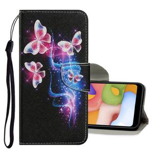 For Samsung Galaxy Note 20 Coloured Drawing Pattern Horizontal Flip PU Leather Case with Holder & Card Slots & Wallet & Lanyard(Three Fluorescent Butterflies)