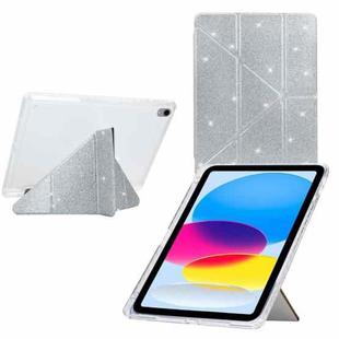 For iPad 2025 / 2022 Y-Fold Clear Acrylic Glitter Smart Leather Tablet Case(Silver)