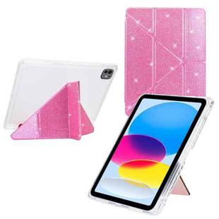 For iPad Air 13 2024 / 2025 / Pro 12.9 Y-Fold Clear Acrylic Glitter Smart Leather Tablet Case(Pink)