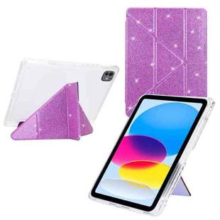 For iPad Air 13 2024 / 2025 / Pro 12.9 Y-Fold Clear Acrylic Glitter Smart Leather Tablet Case(Purple)