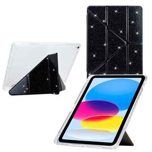For iPad 10.2 2021 / Air 10.5 Y-Fold Clear Acrylic Glitter Smart Leather Tablet Case(Black)
