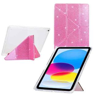 For iPad 10.2 2021 / Air 10.5 Y-Fold Clear Acrylic Glitter Smart Leather Tablet Case(Pink)