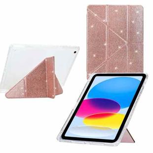 For iPad 9.7 2018 / 2017 / Air 2 / 1 Y-Fold Clear Acrylic Glitter Smart Leather Tablet Case(Rose Gold)