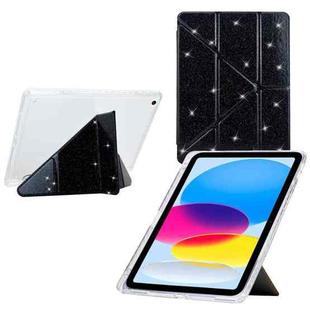 For iPad 9.7 2018 / 2017 / Air 2 / 1 Y-Fold Clear Acrylic Glitter Smart Leather Tablet Case(Black)