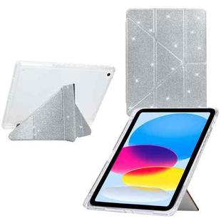 For iPad 9.7 2018 / 2017 / Air 2 / 1 Y-Fold Clear Acrylic Glitter Smart Leather Tablet Case(Silver)