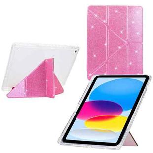 For iPad 9.7 2018 / 2017 / Air 2 / 1 Y-Fold Clear Acrylic Glitter Smart Leather Tablet Case(Pink)