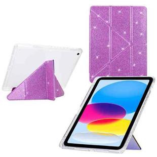For iPad 9.7 2018 / 2017 / Air 2 / 1 Y-Fold Clear Acrylic Glitter Smart Leather Tablet Case(Purple)