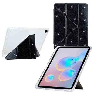 For Samsung Galaxy Tab A9+ Y-Fold Clear Acrylic Glitter Smart Leather Tablet Case(Black)