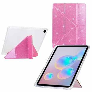 For Samsung Galaxy Tab A9+ Y-Fold Clear Acrylic Glitter Smart Leather Tablet Case(Pink)
