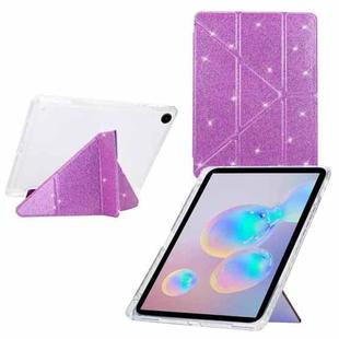 For Samsung Galaxy Tab A9+ Y-Fold Clear Acrylic Glitter Smart Leather Tablet Case(Purple)
