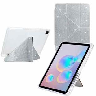 For Samsung Galaxy Tab S6 Lite 2024 Y-Fold Clear Acrylic Glitter Smart Leather Tablet Case(Silver)