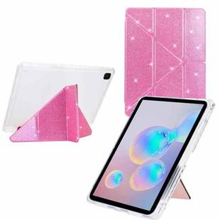 For Samsung Galaxy Tab S6 Lite 2024 Y-Fold Clear Acrylic Glitter Smart Leather Tablet Case(Pink)