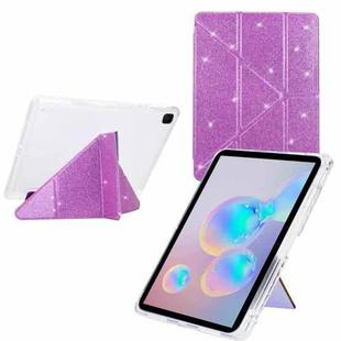 For Samsung Galaxy Tab S6 Lite 2024 Y-Fold Clear Acrylic Glitter Smart Leather Tablet Case(Purple)