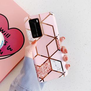 For Huawei P40 Pro / P40 Pro+ Plating Marble Pattern Soft TPU Protective Case(Pink Lattice)