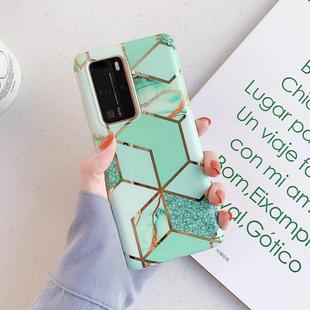 For Huawei P40 Pro / P40 Pro+ Plating Marble Pattern Soft TPU Protective Case(Green Lattice)