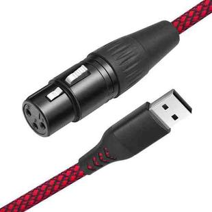 USB-A to XLR Female Audio Recording Cable for Dynamic Microphone, Length:1m(Black Red)