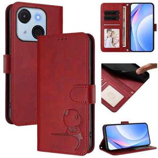 For itel A50C Litter Panda Embossing RFID Leather Phone Case with Lanyard(Wine Red)