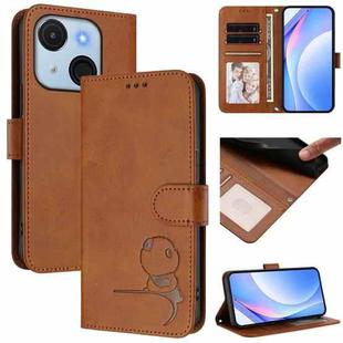 For itel A50C Litter Panda Embossing RFID Leather Phone Case with Lanyard(Brown)