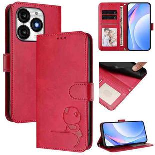 For itel A70 Litter Panda Embossing RFID Leather Phone Case with Lanyard(Rose Red)